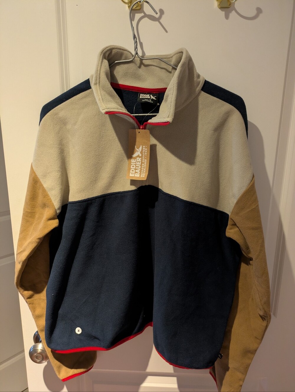Eddie Bauer Women's Colorblock Quarter-Zip Fleece - Navy, Beige, Brown